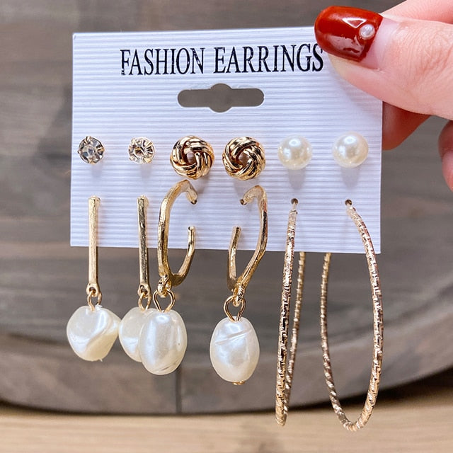 Fashion Gold Hoop Earrings Set Women Pearl Hoop Earrings Oversize Metal Circle Punk Earring 2020 Female Fashion Jewelry