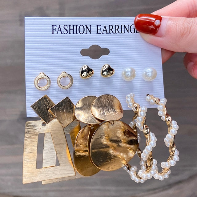 Fashion Gold Hoop Earrings Set Women Pearl Hoop Earrings Oversize Metal Circle Punk Earring 2020 Female Fashion Jewelry