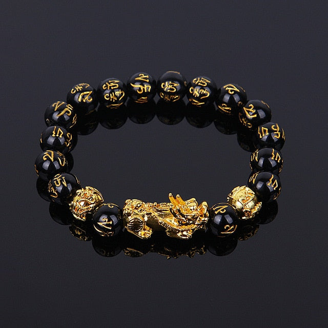 Unisex Men Bracelet Lucky Buddha Obsidian Stone Bead Bracelets Chinese FengShui Pi Xiu Color Changing Wristband Wealth Bracelet