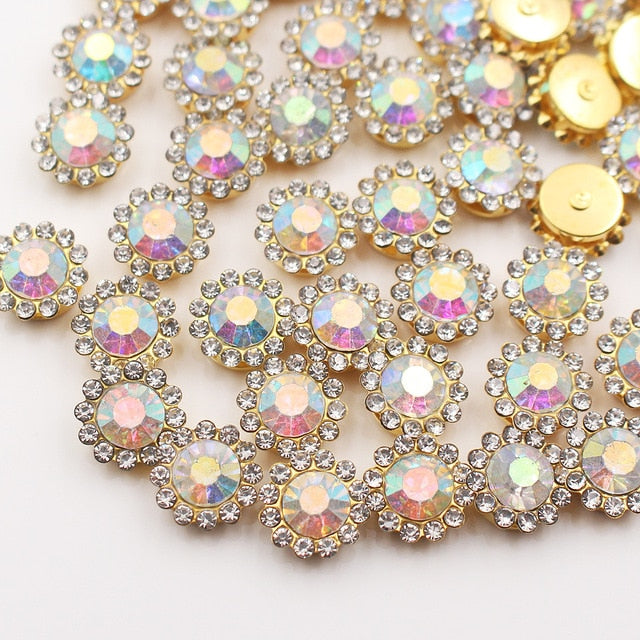 Claw Rhinestones Mix Color Sun Flower Flatback Sewing Rhinestones Shiny Crystals Stones Gold Base Sew On Rhinestones For Clothes