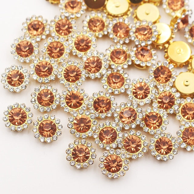 Claw Rhinestones Mix Color Sun Flower Flatback Sewing Rhinestones Shiny Crystals Stones Gold Base Sew On Rhinestones For Clothes