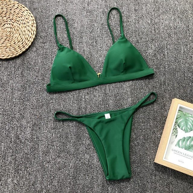 9 Colors Solid Bikini Set 2021 Sexy Push Up Swimwear Women Brazilian Swimsuit Low Waist Biquini Halter Two Pieces Bathing Suit