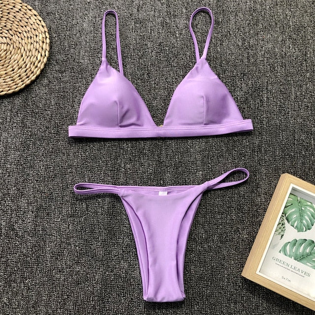 9 Colors Solid Bikini Set 2021 Sexy Push Up Swimwear Women Brazilian Swimsuit Low Waist Biquini Halter Two Pieces Bathing Suit