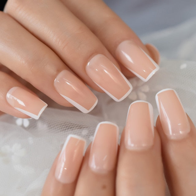 Nude Fake Nails Medium Square False Nail French Press On Nails U Pattern Supplies For Professionals Manicure Shop 24pcs Set