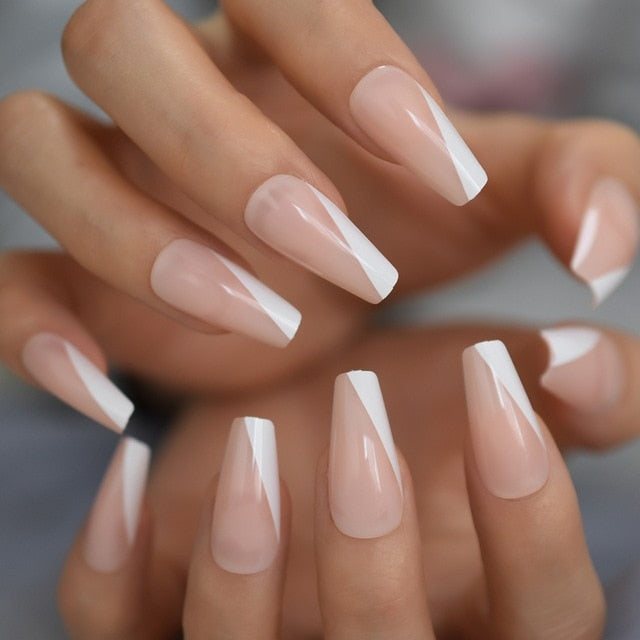 Nude Fake Nails Medium Square False Nail French Press On Nails U Pattern Supplies For Professionals Manicure Shop 24pcs Set