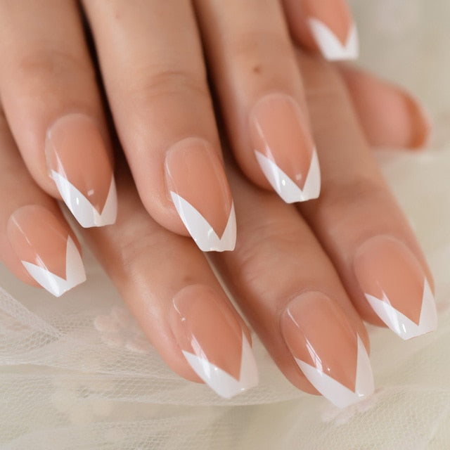 Nude Fake Nails Medium Square False Nail French Press On Nails U Pattern Supplies For Professionals Manicure Shop 24pcs Set