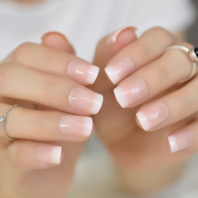 Nude Fake Nails Medium Square False Nail French Press On Nails U Pattern Supplies For Professionals Manicure Shop 24pcs Set