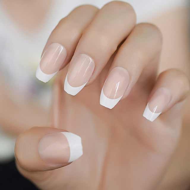 Nude Fake Nails Medium Square False Nail French Press On Nails U Pattern Supplies For Professionals Manicure Shop 24pcs Set