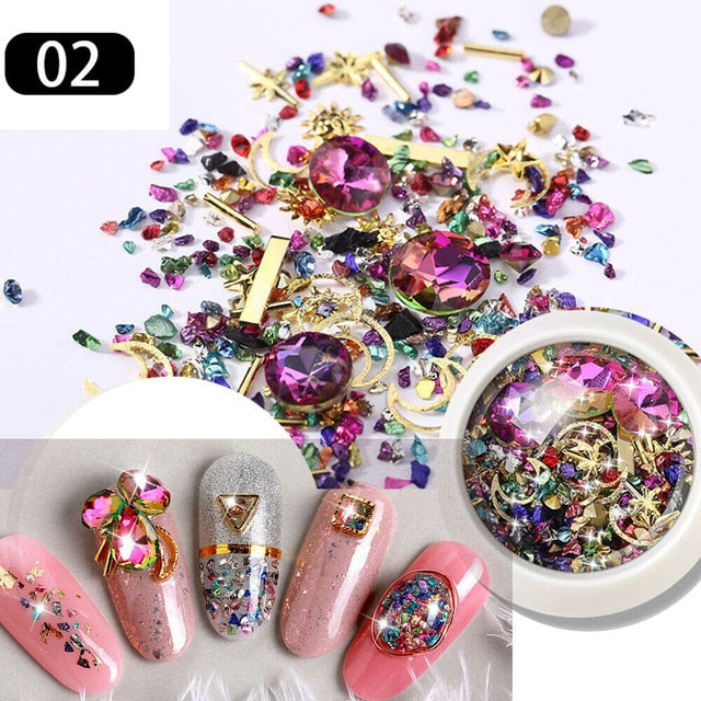1 Box Crystal Nails Rhinestones Metal Rivet Shiny Gems Stones 3D DIY Tips Charm Nail Art Decorations Design Manicure Diamonds