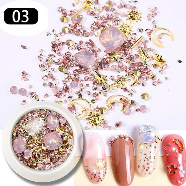 1 Box Crystal Nails Rhinestones Metal Rivet Shiny Gems Stones 3D DIY Tips Charm Nail Art Decorations Design Manicure Diamonds