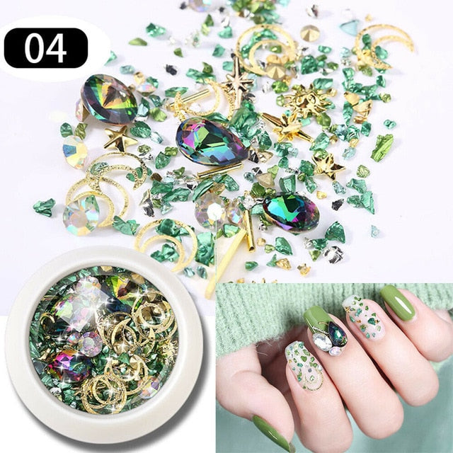 1 Box Crystal Nails Rhinestones Metal Rivet Shiny Gems Stones 3D DIY Tips Charm Nail Art Decorations Design Manicure Diamonds