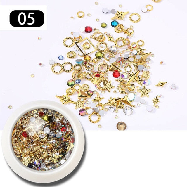 1 Box Crystal Nails Rhinestones Metal Rivet Shiny Gems Stones 3D DIY Tips Charm Nail Art Decorations Design Manicure Diamonds