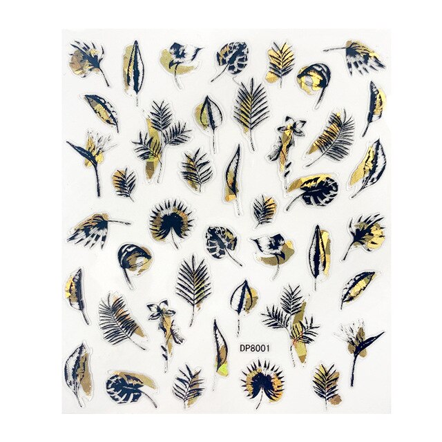 1pcs black laser gold Tropical Leaves 3D Nail Sticker Self Adhesive Manicure nail art decorations Decals supplies New year 2021