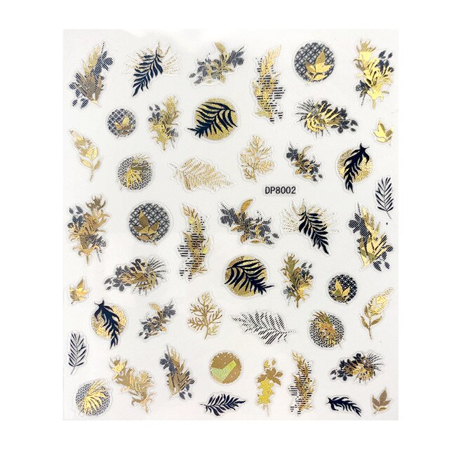 1pcs black laser gold Tropical Leaves 3D Nail Sticker Self Adhesive Manicure nail art decorations Decals supplies New year 2021