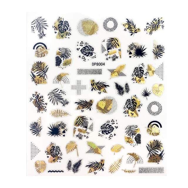 1pcs black laser gold Tropical Leaves 3D Nail Sticker Self Adhesive Manicure nail art decorations Decals supplies New year 2021