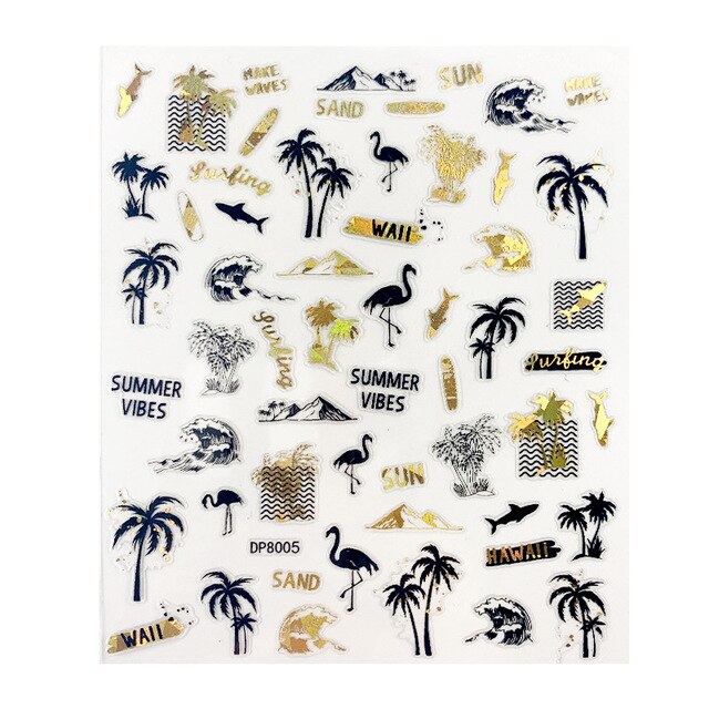 1pcs black laser gold Tropical Leaves 3D Nail Sticker Self Adhesive Manicure nail art decorations Decals supplies New year 2021