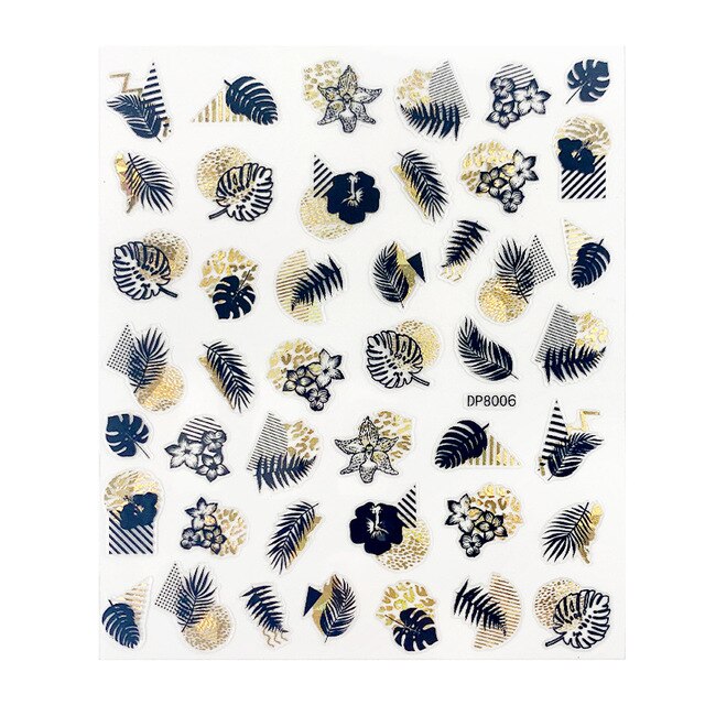 1pcs black laser gold Tropical Leaves 3D Nail Sticker Self Adhesive Manicure nail art decorations Decals supplies New year 2021