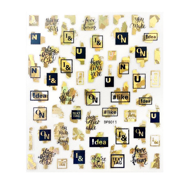 1pcs black laser gold Tropical Leaves 3D Nail Sticker Self Adhesive Manicure nail art decorations Decals supplies New year 2021