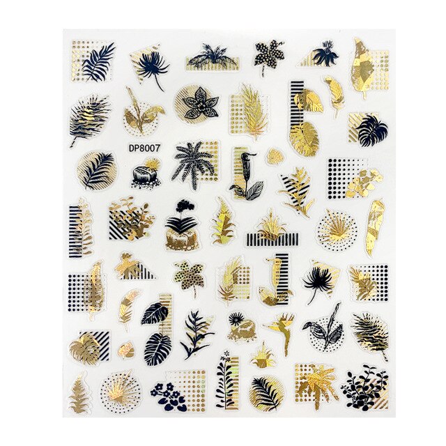 1pcs black laser gold Tropical Leaves 3D Nail Sticker Self Adhesive Manicure nail art decorations Decals supplies New year 2021
