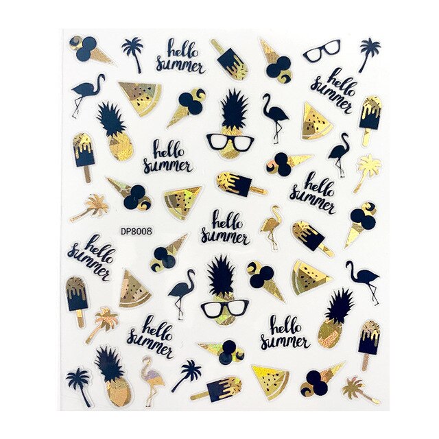 1pcs black laser gold Tropical Leaves 3D Nail Sticker Self Adhesive Manicure nail art decorations Decals supplies New year 2021