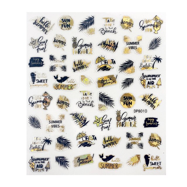 1pcs black laser gold Tropical Leaves 3D Nail Sticker Self Adhesive Manicure nail art decorations Decals supplies New year 2021