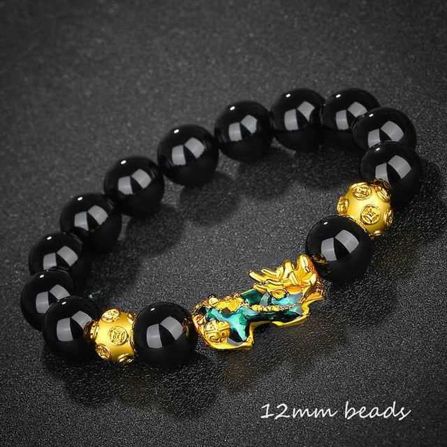 Stone Beads Bracelet Men Women Unisex Chinese Feng Shui Pi Xiu Obsidian Wristband Gold Wealth & Good Luck Women Bracelets
