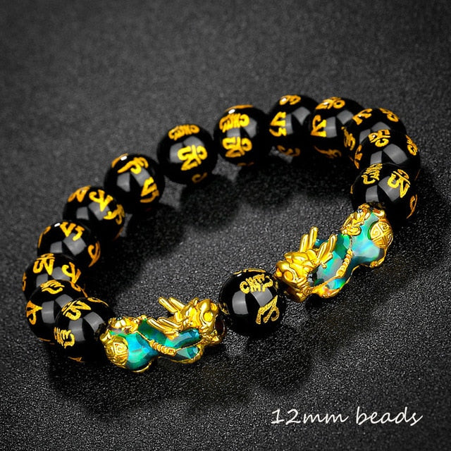Stone Beads Bracelet Men Women Unisex Chinese Feng Shui Pi Xiu Obsidian Wristband Gold Wealth & Good Luck Women Bracelets