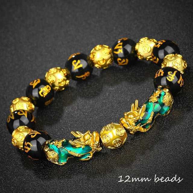 Stone Beads Bracelet Men Women Unisex Chinese Feng Shui Pi Xiu Obsidian Wristband Gold Wealth & Good Luck Women Bracelets