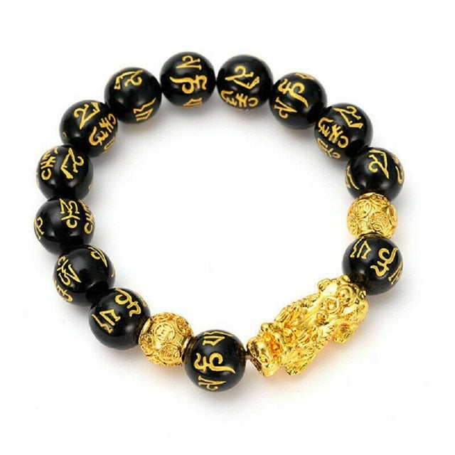 Stone Beads Bracelet Men Women Unisex Chinese Feng Shui Pi Xiu Obsidian Wristband Gold Wealth & Good Luck Women Bracelets