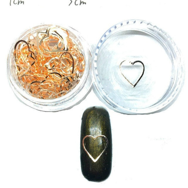 100Pcs/Box Gold Heart Nail Art Decorations Love Hollow 3d Sticker Hybrid Nail Metal Rivet Ultra-thin stud Supply for Nails Salon