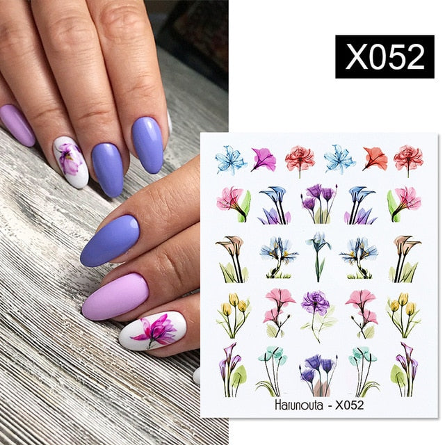 Harunouta Spring Simple Green Theme Water Decal Sticker Flower Leaf Tree Summer DIY Slider For Manicuring Nail Art Watermarks