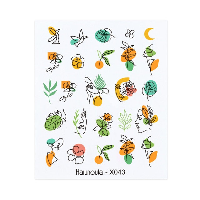 Harunouta Spring Simple Green Theme Water Decal Sticker Flower Leaf Tree Summer DIY Slider For Manicuring Nail Art Watermarks