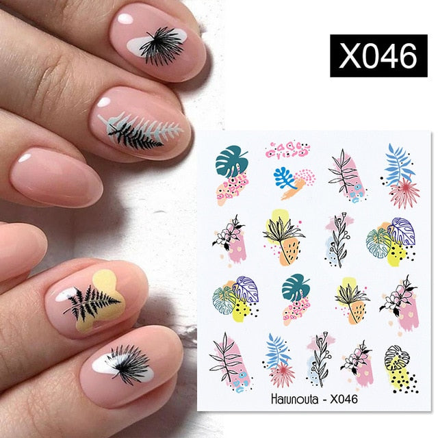 Harunouta Spring Simple Green Theme Water Decal Sticker Flower Leaf Tree Summer DIY Slider For Manicuring Nail Art Watermarks