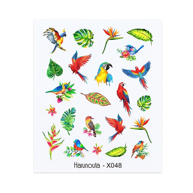 Harunouta Spring Simple Green Theme Water Decal Sticker Flower Leaf Tree Summer DIY Slider For Manicuring Nail Art Watermarks