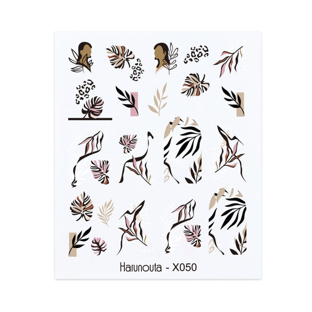 Harunouta Spring Simple Green Theme Water Decal Sticker Flower Leaf Tree Summer DIY Slider For Manicuring Nail Art Watermarks