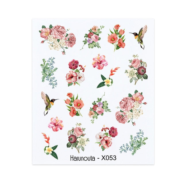 Harunouta Spring Simple Green Theme Water Decal Sticker Flower Leaf Tree Summer DIY Slider For Manicuring Nail Art Watermarks