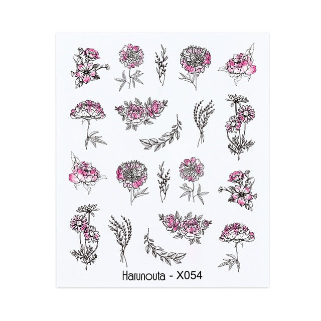 Harunouta Spring Simple Green Theme Water Decal Sticker Flower Leaf Tree Summer DIY Slider For Manicuring Nail Art Watermarks