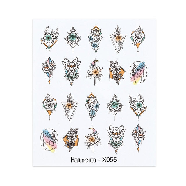 Harunouta Spring Simple Green Theme Water Decal Sticker Flower Leaf Tree Summer DIY Slider For Manicuring Nail Art Watermarks