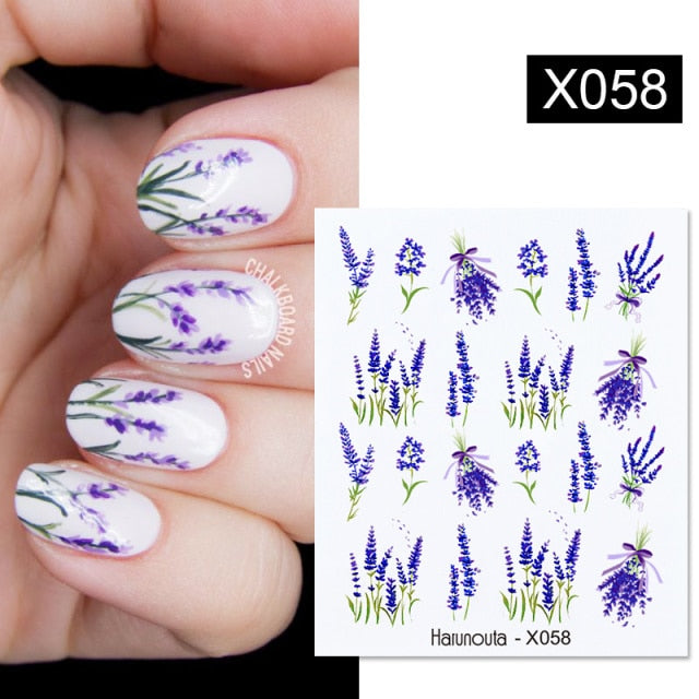 Harunouta Spring Simple Green Theme Water Decal Sticker Flower Leaf Tree Summer DIY Slider For Manicuring Nail Art Watermarks