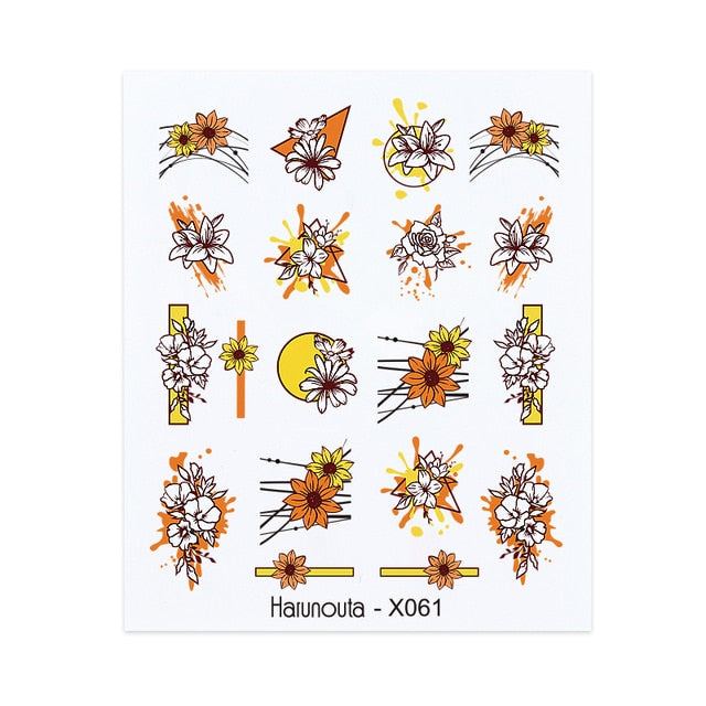 Harunouta Spring Simple Green Theme Water Decal Sticker Flower Leaf Tree Summer DIY Slider For Manicuring Nail Art Watermarks