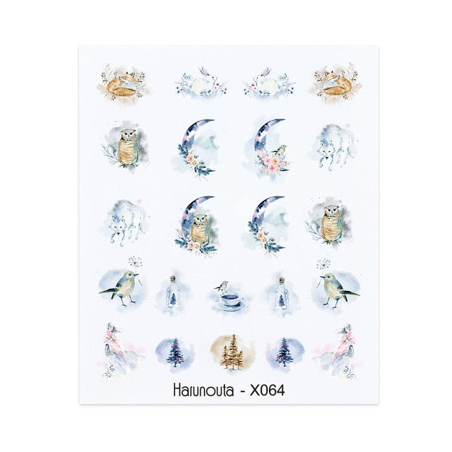 Harunouta Spring Simple Green Theme Water Decal Sticker Flower Leaf Tree Summer DIY Slider For Manicuring Nail Art Watermarks