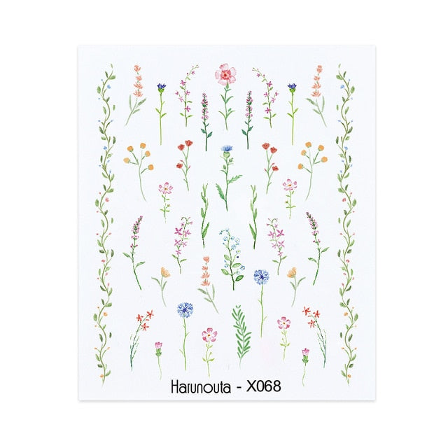 Harunouta Spring Simple Green Theme Water Decal Sticker Flower Leaf Tree Summer DIY Slider For Manicuring Nail Art Watermarks