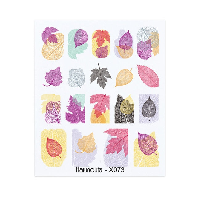 Harunouta Spring Simple Green Theme Water Decal Sticker Flower Leaf Tree Summer DIY Slider For Manicuring Nail Art Watermarks