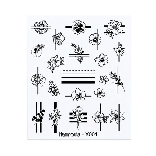 Harunouta Spring Simple Green Theme Water Decal Sticker Flower Leaf Tree Summer DIY Slider For Manicuring Nail Art Watermarks