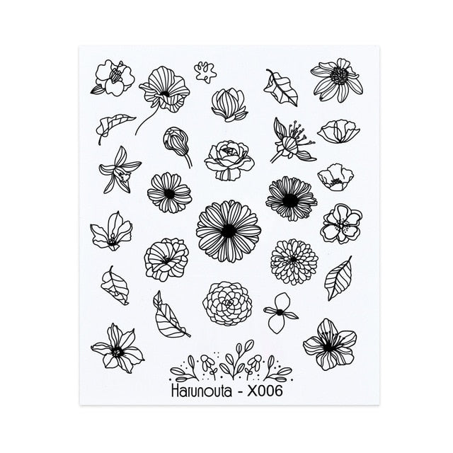 Harunouta Spring Simple Green Theme Water Decal Sticker Flower Leaf Tree Summer DIY Slider For Manicuring Nail Art Watermarks