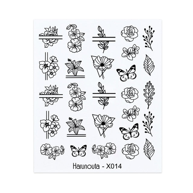 Harunouta Spring Simple Green Theme Water Decal Sticker Flower Leaf Tree Summer DIY Slider For Manicuring Nail Art Watermarks