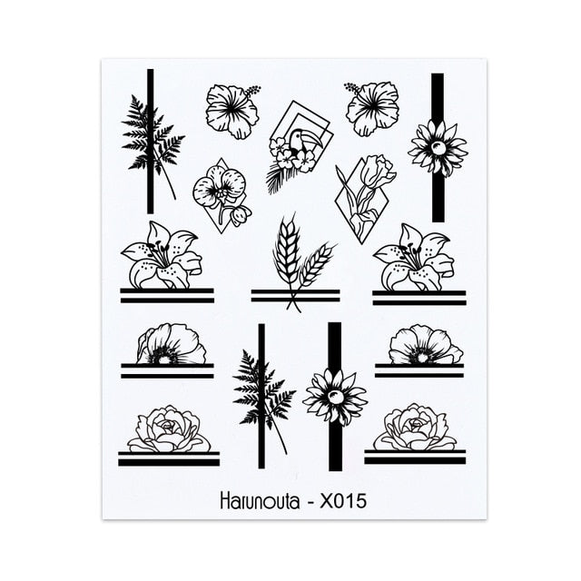 Harunouta Spring Simple Green Theme Water Decal Sticker Flower Leaf Tree Summer DIY Slider For Manicuring Nail Art Watermarks