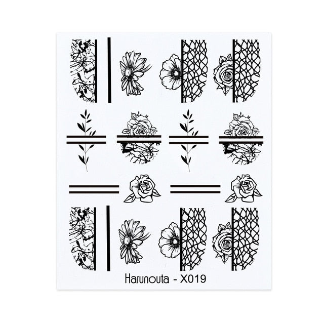 Harunouta Spring Simple Green Theme Water Decal Sticker Flower Leaf Tree Summer DIY Slider For Manicuring Nail Art Watermarks