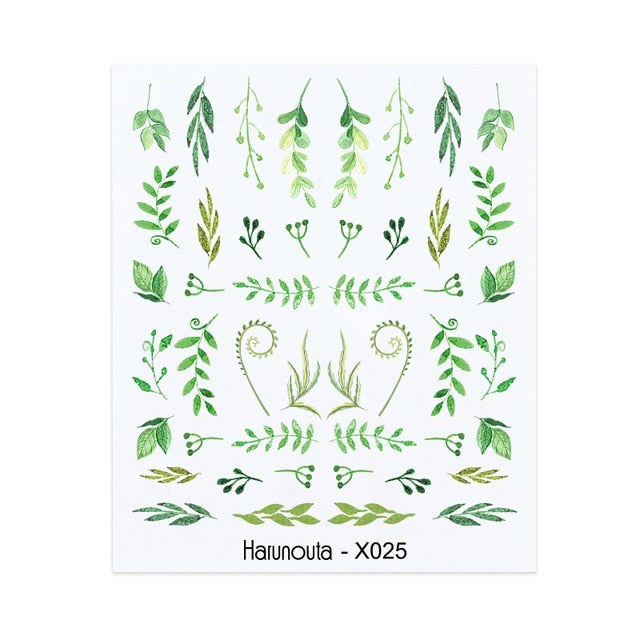 Harunouta Spring Simple Green Theme Water Decal Sticker Flower Leaf Tree Summer DIY Slider For Manicuring Nail Art Watermarks