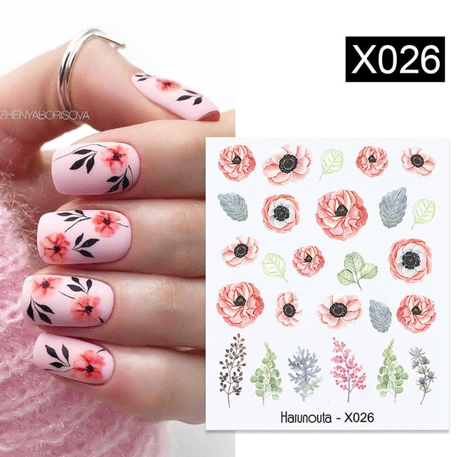 Harunouta Spring Simple Green Theme Water Decal Sticker Flower Leaf Tree Summer DIY Slider For Manicuring Nail Art Watermarks